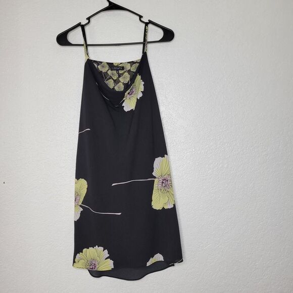 1.STATE Black Yellow Floral Draped-Back Slip Strappy Cowl Mini Dress Size Small - Picture 2 of 5